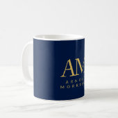 Blauw Gouden Kleuren Monogram Initiaal Letters Naa Koffiemok (Voorkant links)