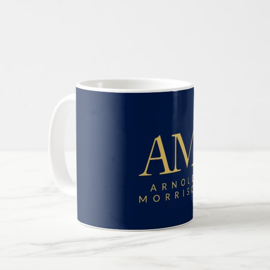 Blauw Gouden Kleuren Monogram Initiaal Letters Naa Koffiemok (Voorkant links)