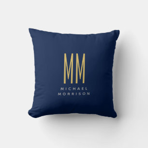 Blauw Gouden Kleuren Monogram Initiaal Letters Naa Kussen