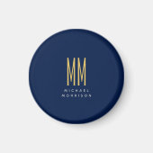 Blauw Gouden Kleuren Monogram Initiaal Letters Naa Magneet (Voorkant)