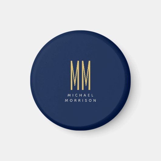 Blauw Gouden Kleuren Monogram Initiaal Letters Naa Magneet (Voorkant)