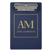 Blauw Gouden Kleuren Monogram Initiaal Letters Naa Mini Klembord (Voorkant)