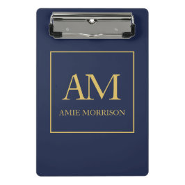 Blauw Gouden Kleuren Monogram Initiaal Letters Naa Mini Klembord