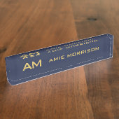 Blauw Gouden Kleuren Monogram Initiaal Letters Naa Naambordje (Zijkant)