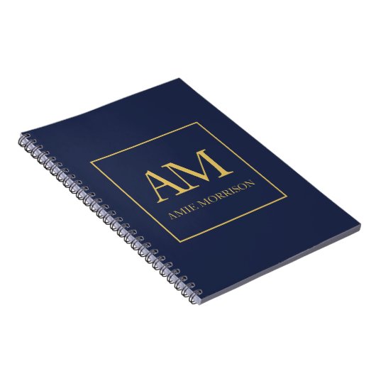 Blauw Gouden Kleuren Monogram Initiaal Letters Naa Notitieboek (Rechterzijde)