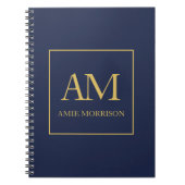Blauw Gouden Kleuren Monogram Initiaal Letters Naa Notitieboek (Voorkant)