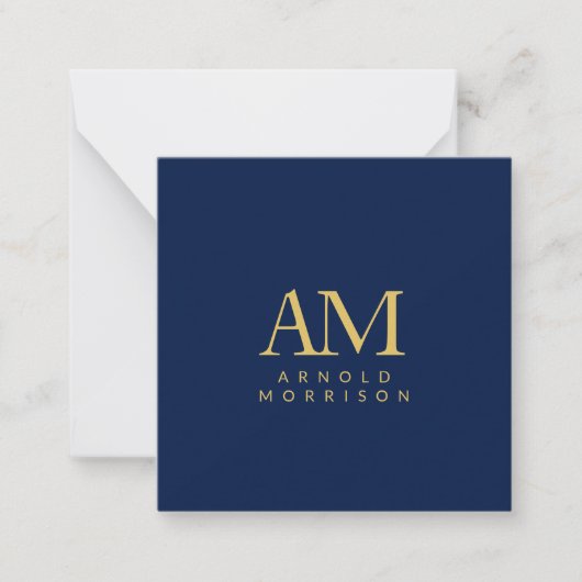 Blauw Gouden Kleuren Monogram Initiaal Letters Naa Notitiekaartje (Voorkant)