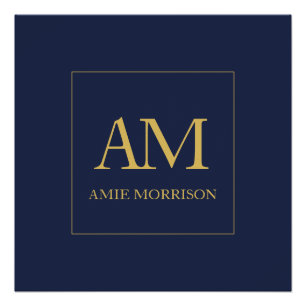 Blauw Gouden Kleuren Monogram Initiaal Letters Naa Perfect Poster