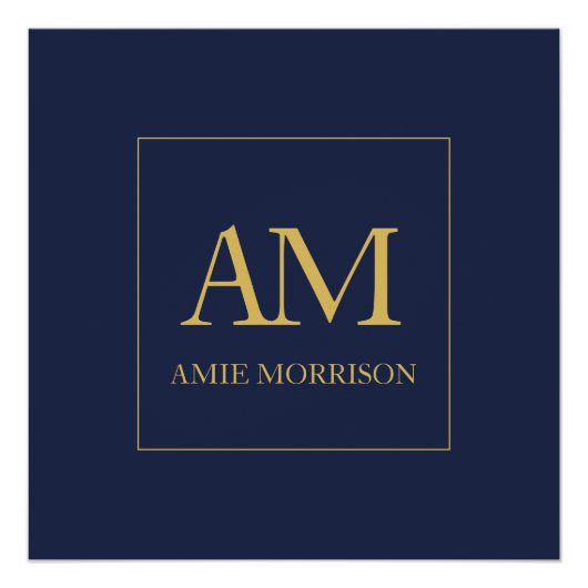 Blauw Gouden Kleuren Monogram Initiaal Letters Naa Perfect Poster (Voorkant)
