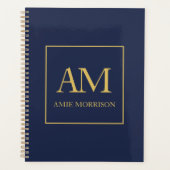 Blauw Gouden Kleuren Monogram Initiaal Letters Naa Planner (Voorkant)