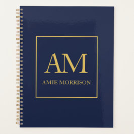 Blauw Gouden Kleuren Monogram Initiaal Letters Naa Planner