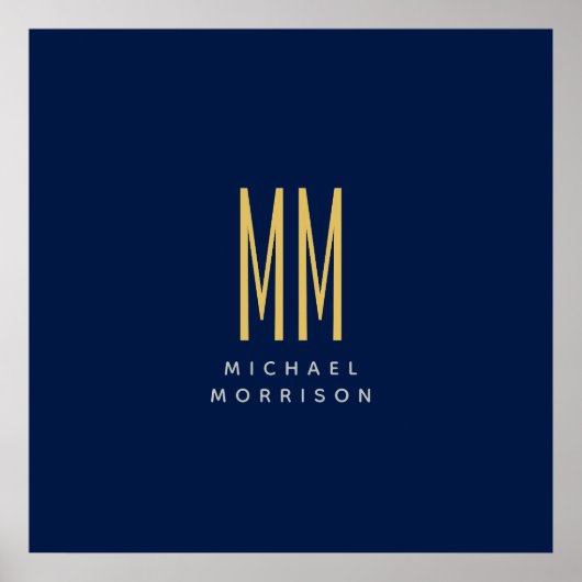 Blauw Gouden Kleuren Monogram Initiaal Letters Naa Poster (Voorkant)