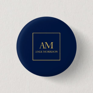 Blauw Gouden Kleuren Monogram Initiaal Letters Naa Ronde Button 3,2 Cm