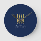 Blauw Gouden Kleuren Monogram Initiaal Letters Naa Ronde Klok (Voorkant)