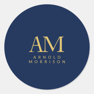 Blauw Gouden Kleuren Monogram Initiaal Letters Naa Ronde Sticker