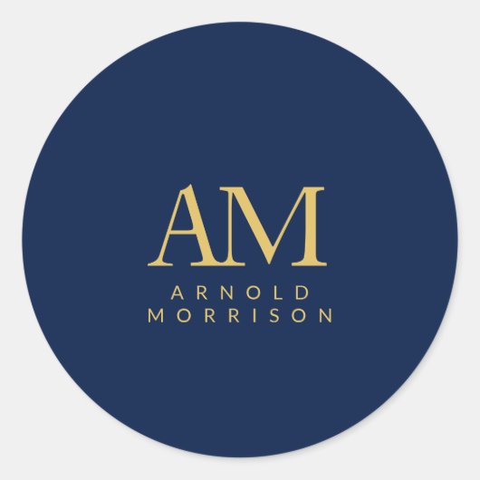 Blauw Gouden Kleuren Monogram Initiaal Letters Naa Ronde Sticker (Voorkant)