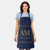 Blauw Gouden Kleuren Monogram Initiaal Letters Naa Schort (Gedragen)