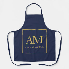 Blauw Gouden Kleuren Monogram Initiaal Letters Naa Schort