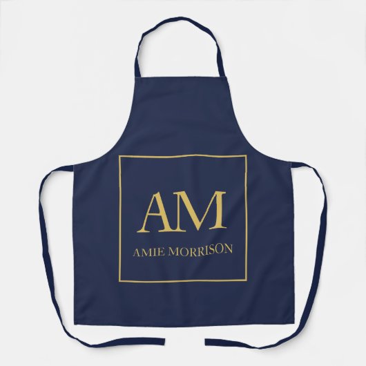 Blauw Gouden Kleuren Monogram Initiaal Letters Naa Schort (Voorkant)