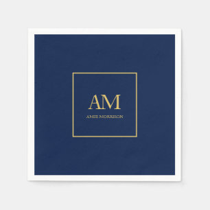 Blauw Gouden Kleuren Monogram Initiaal Letters Naa Servet