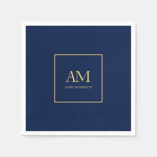 Blauw Gouden Kleuren Monogram Initiaal Letters Naa Servet (Voorkant)