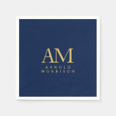 Blauw Gouden Kleuren Monogram Initiaal Letters Naa Servet (Voorkant)