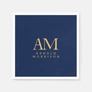 Blauw Gouden Kleuren Monogram Initiaal Letters Naa Servet