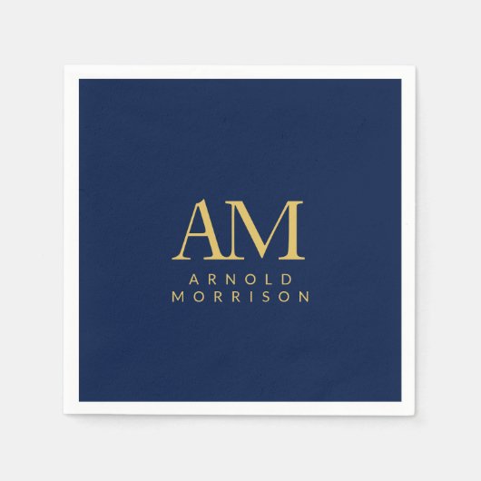 Blauw Gouden Kleuren Monogram Initiaal Letters Naa Servet (Voorkant)