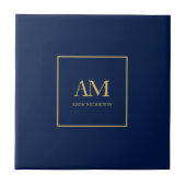 Blauw Gouden Kleuren Monogram Initiaal Letters Naa Tegeltje (Voorkant)