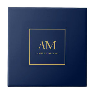 Blauw Gouden Kleuren Monogram Initiaal Letters Naa Tegeltje