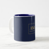 Blauw Gouden Kleuren Monogram Initiaal Letters Naa Tweekleurige Koffiemok (Voorkant links)