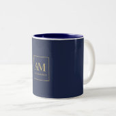 Blauw Gouden Kleuren Monogram Initiaal Letters Naa Tweekleurige Koffiemok (Voorkant rechts)
