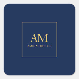 Blauw Gouden Kleuren Monogram Initiaal Letters Naa Vierkante Sticker