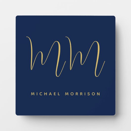 Blauw Gouden Kleuren Professioneel Initiaal Letter Fotoplaat (Voorkant)