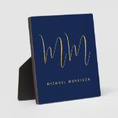 Blauw Gouden Kleuren Professioneel Initiaal Letter Fotoplaat (Voorkant)