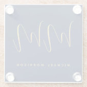 Blauw Gouden Kleuren Professioneel Initiaal Letter Glazen Onderzetter (Achterkant)