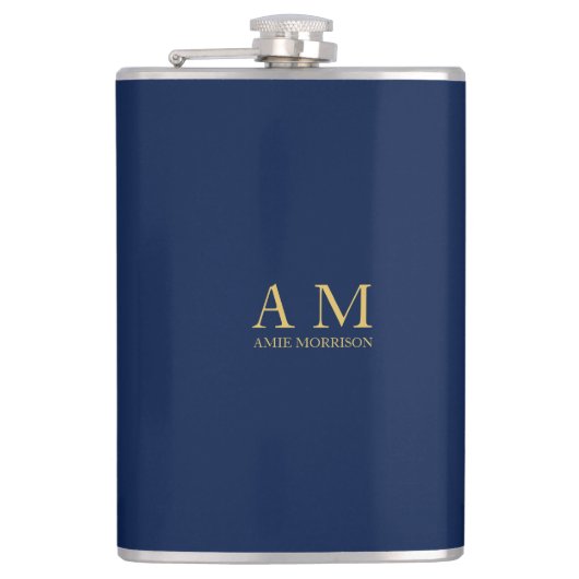 Blauw Gouden Kleuren Professioneel Initiaal Letter Heupfles (Voorkant)