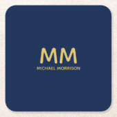 Blauw Gouden Kleuren Professioneel Initiaal Letter Kartonnen Onderzetters (Voorkant)