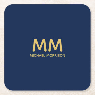 Blauw Gouden Kleuren Professioneel Initiaal Letter Kartonnen Onderzetters