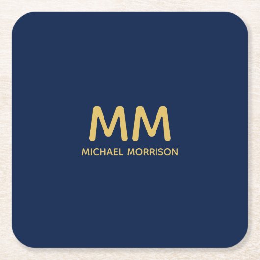 Blauw Gouden Kleuren Professioneel Initiaal Letter Kartonnen Onderzetters (Voorkant)