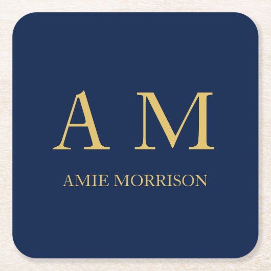 Blauw Gouden Kleuren Professioneel Initiaal Letter Kartonnen Onderzetters (Voorkant)