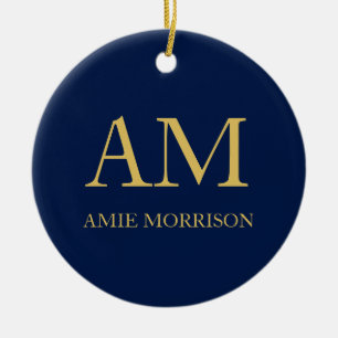 Blauw Gouden Kleuren Professioneel Initiaal Letter Keramisch Ornament