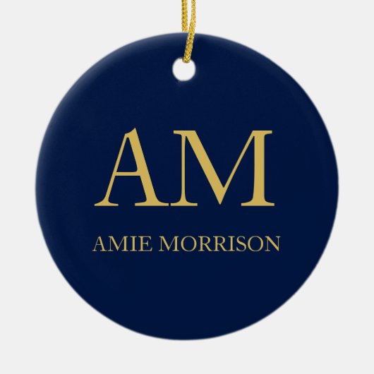 Blauw Gouden Kleuren Professioneel Initiaal Letter Keramisch Ornament (Voorkant)