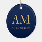 Blauw Gouden Kleuren Professioneel Initiaal Letter Keramisch Ornament (Links)