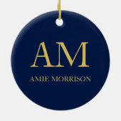 Blauw Gouden Kleuren Professioneel Initiaal Letter Keramisch Ornament (Achterkant)