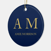 Blauw Gouden Kleuren Professioneel Initiaal Letter Keramisch Ornament (Links)
