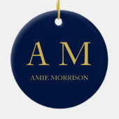 Blauw Gouden Kleuren Professioneel Initiaal Letter Keramisch Ornament (Achterkant)