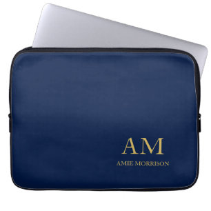 Blauw Gouden Kleuren Professioneel Initiaal Letter Laptop Sleeve