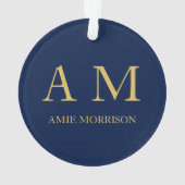 Blauw Gouden Kleuren Professioneel Initiaal Letter Ornament (achterkant)