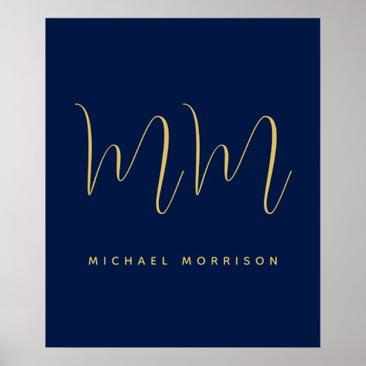 Blauw Gouden Kleuren Professioneel Initiaal Letter Poster (Voorkant)